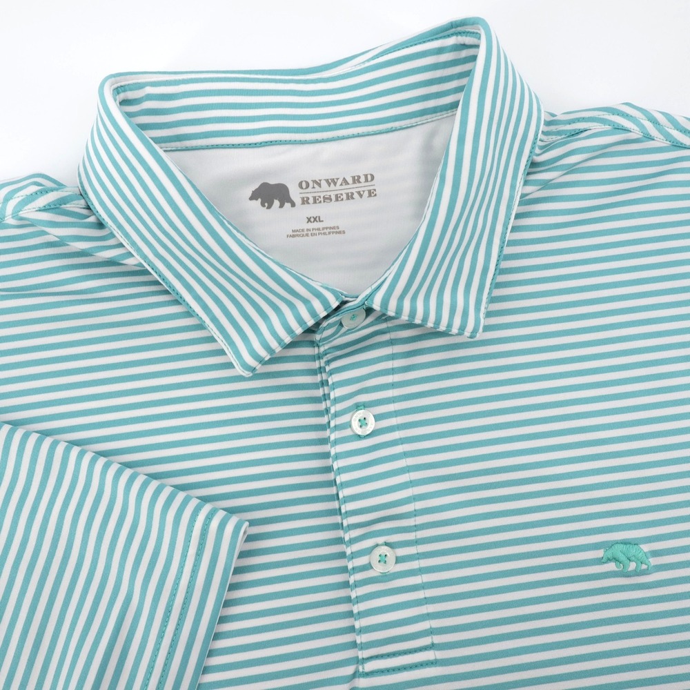 Onward Reserve Striped Performance Polo Teal Short Sleeve Mens XXL Shirt